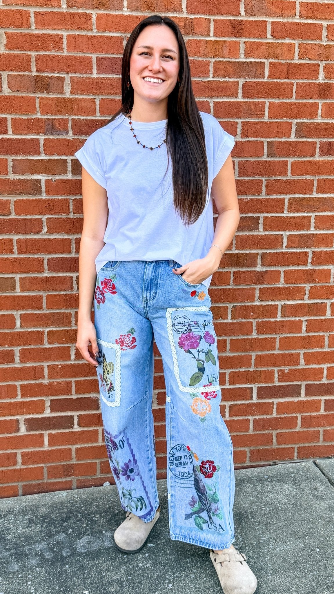 Sealed With A Kiss Postage Stamp Jeans - Rebecca James Clothing