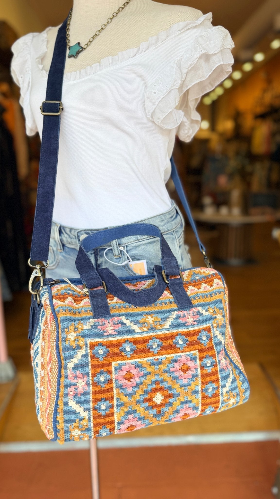 Sedona Dreams Pink & Blue Canvas Handbag - Rebecca James Clothing