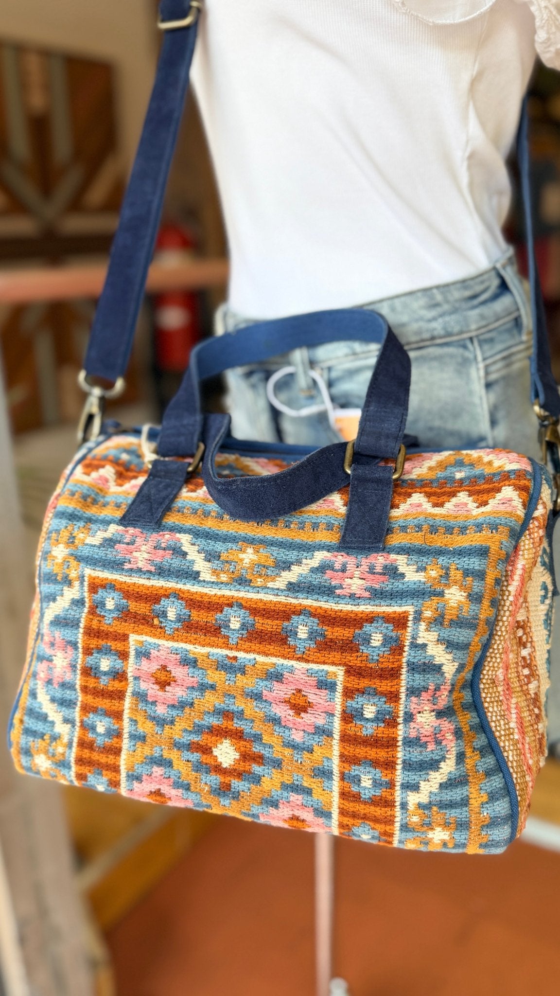 Sedona Dreams Pink & Blue Canvas Handbag - Rebecca James Clothing