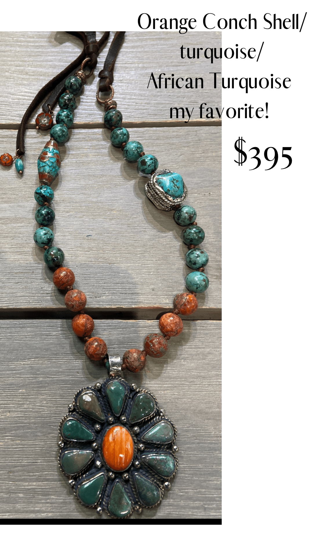 Southwestern Orange Conch Shell & African Turquoise Jasper Handmade Necklace - Rebecca James Clothing