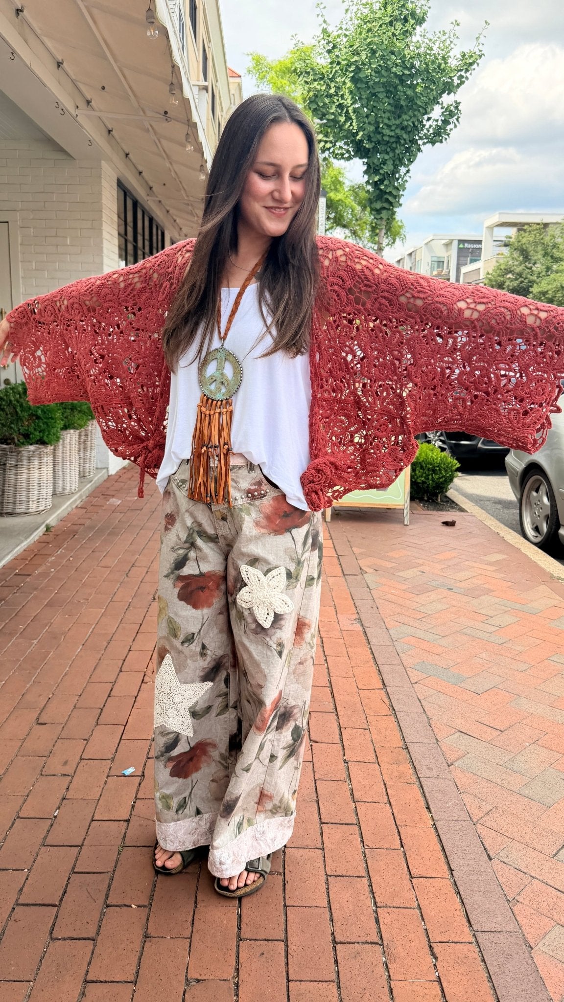 Summer Crochet Cotton Wrap in Rust - Rebecca James Clothing