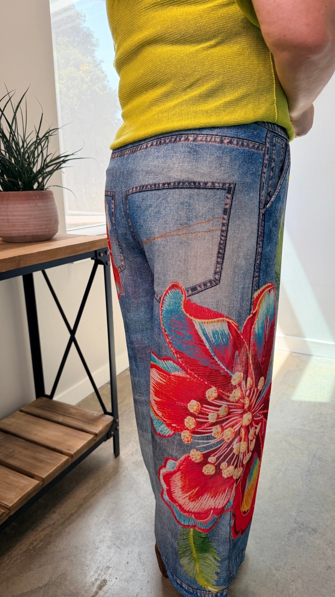 Summer Hibiscus Artistic Printed Wide - Leg Pants - Rebecca James Clothing