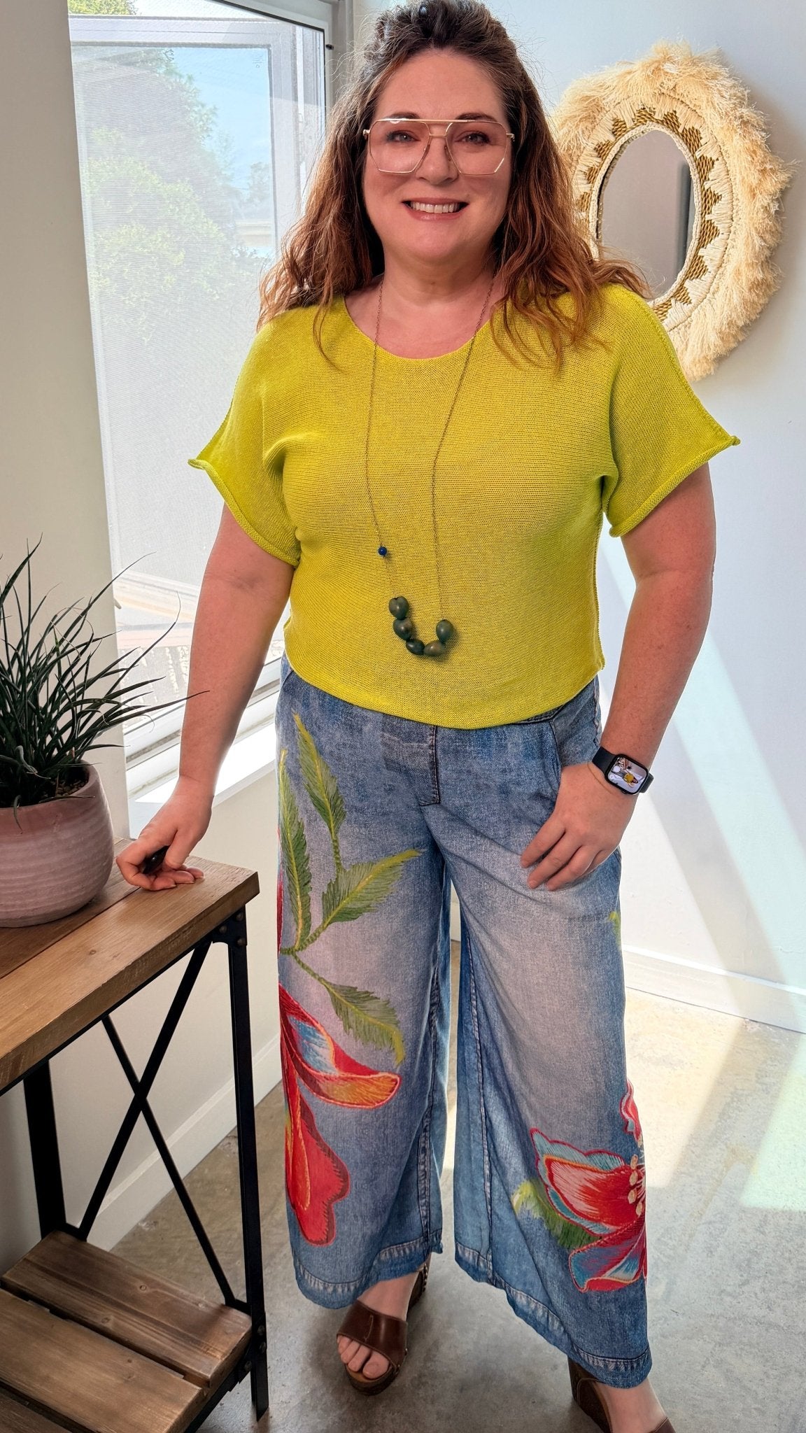 Summer Hibiscus Artistic Printed Wide - Leg Pants - Rebecca James Clothing