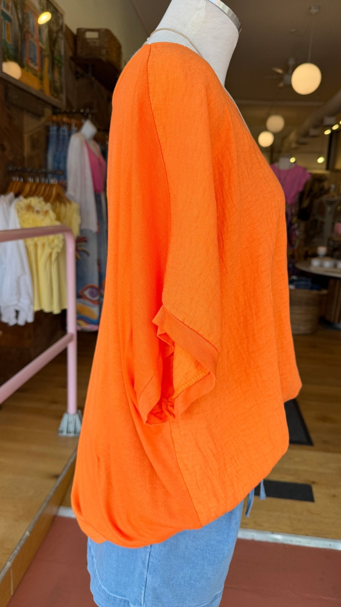 Sunset Orange Oversized Flowy Top - Bonus Statement Necklace Included - Rebecca James Clothing