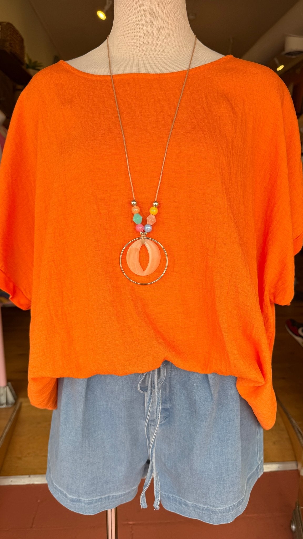 Sunset Orange Oversized Flowy Top - Bonus Statement Necklace Included - Rebecca James Clothing