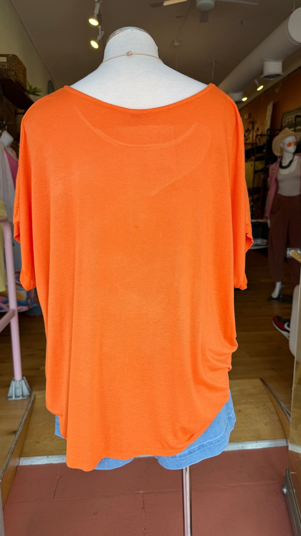 Sunset Orange Oversized Flowy Top - Bonus Statement Necklace Included - Rebecca James Clothing