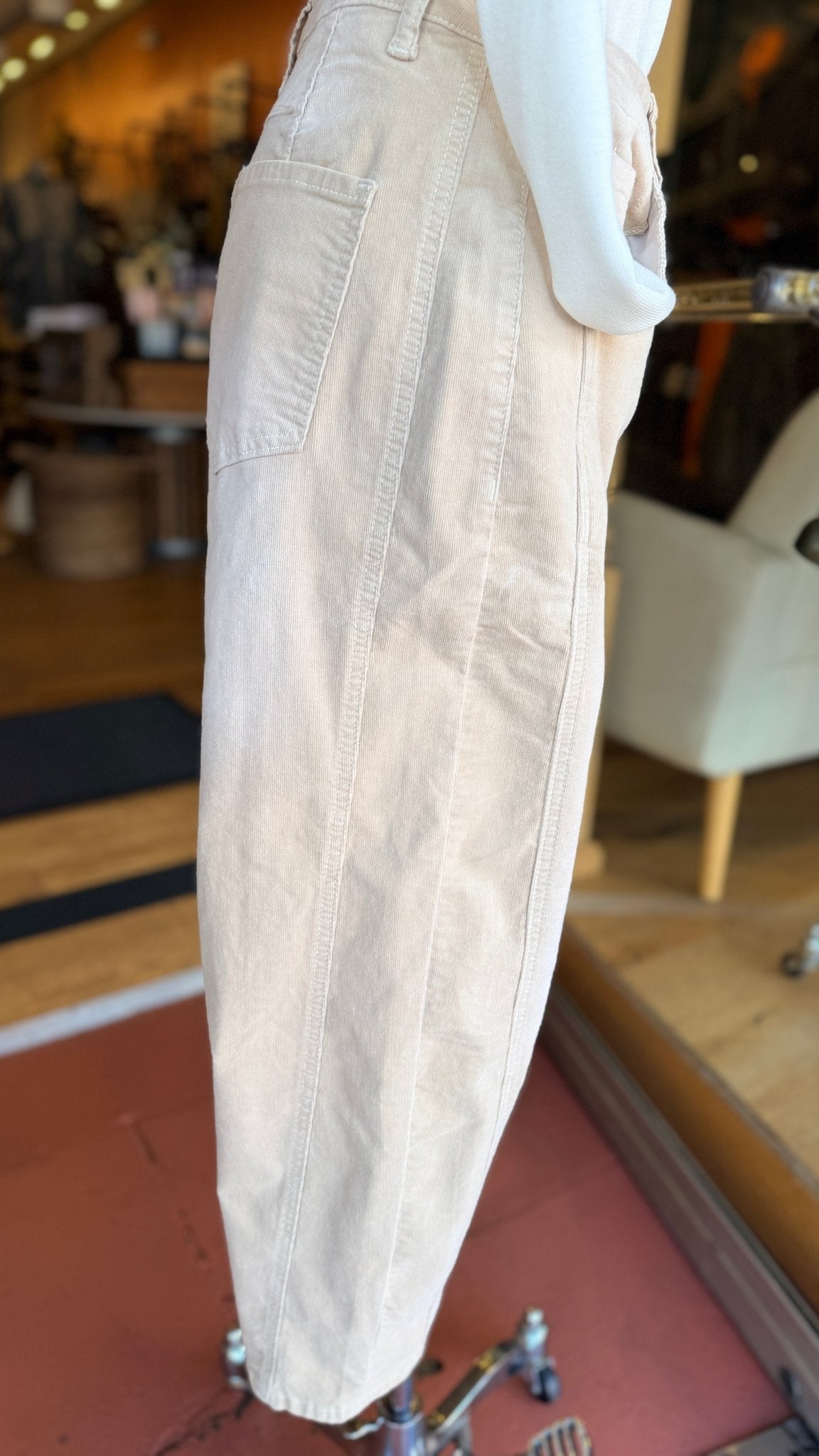Tan Stretch Corduroy Barrel Pants - Rebecca James Clothing