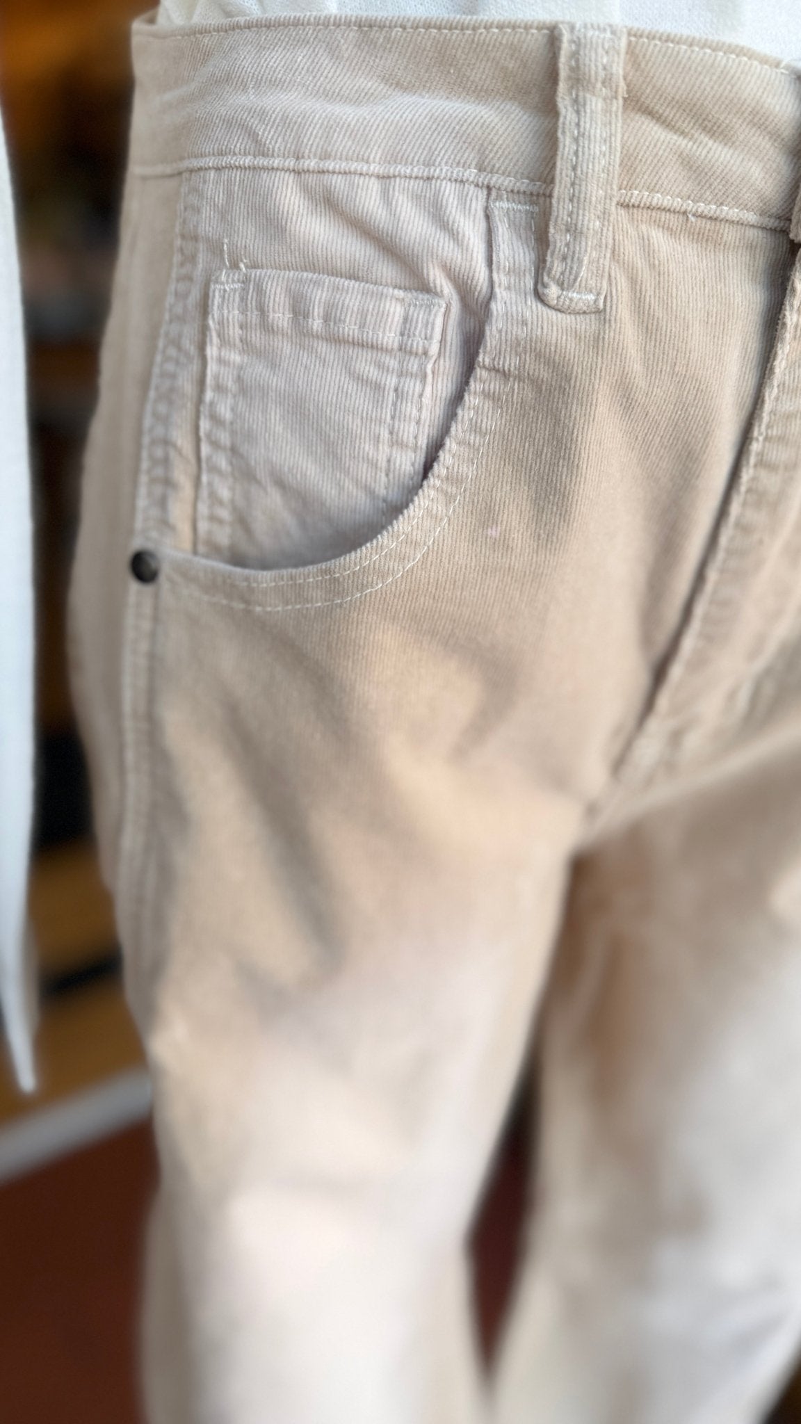 Tan Stretch Corduroy Barrel Pants - Rebecca James Clothing