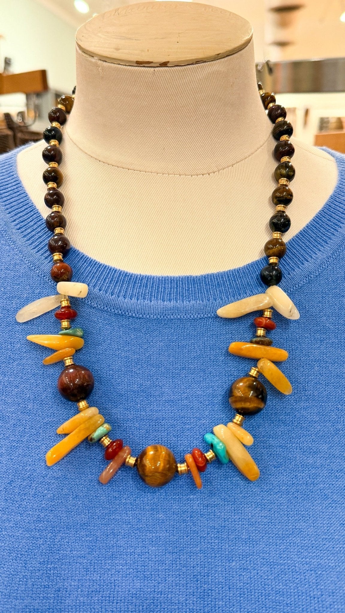 Tigers Eye, Jade & Turquoise Beaded Necklace by RJC - Rebecca James Clothing
