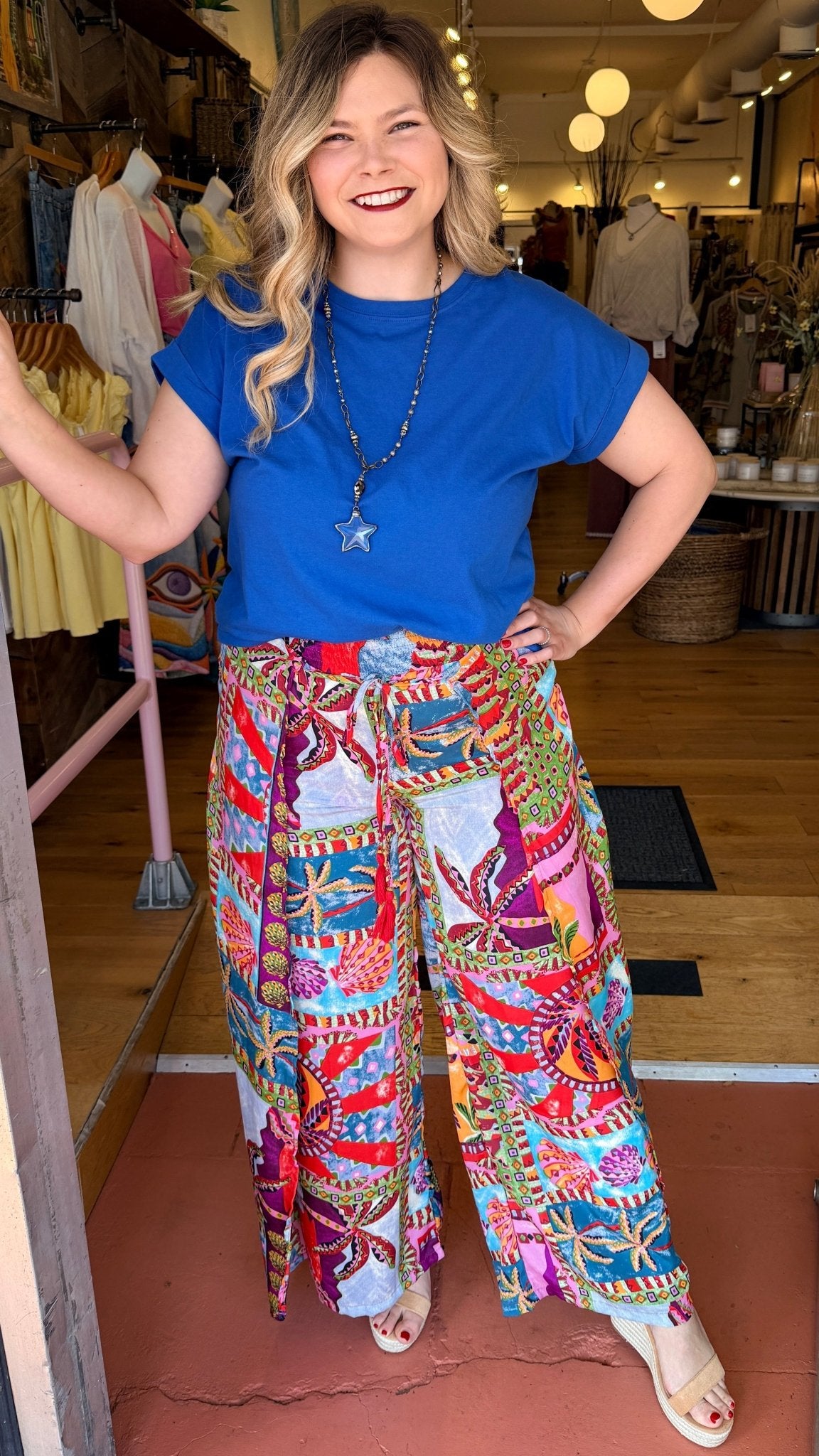 Tropical Escape Colorful Print Faux Wrap Pants - Rebecca James Clothing