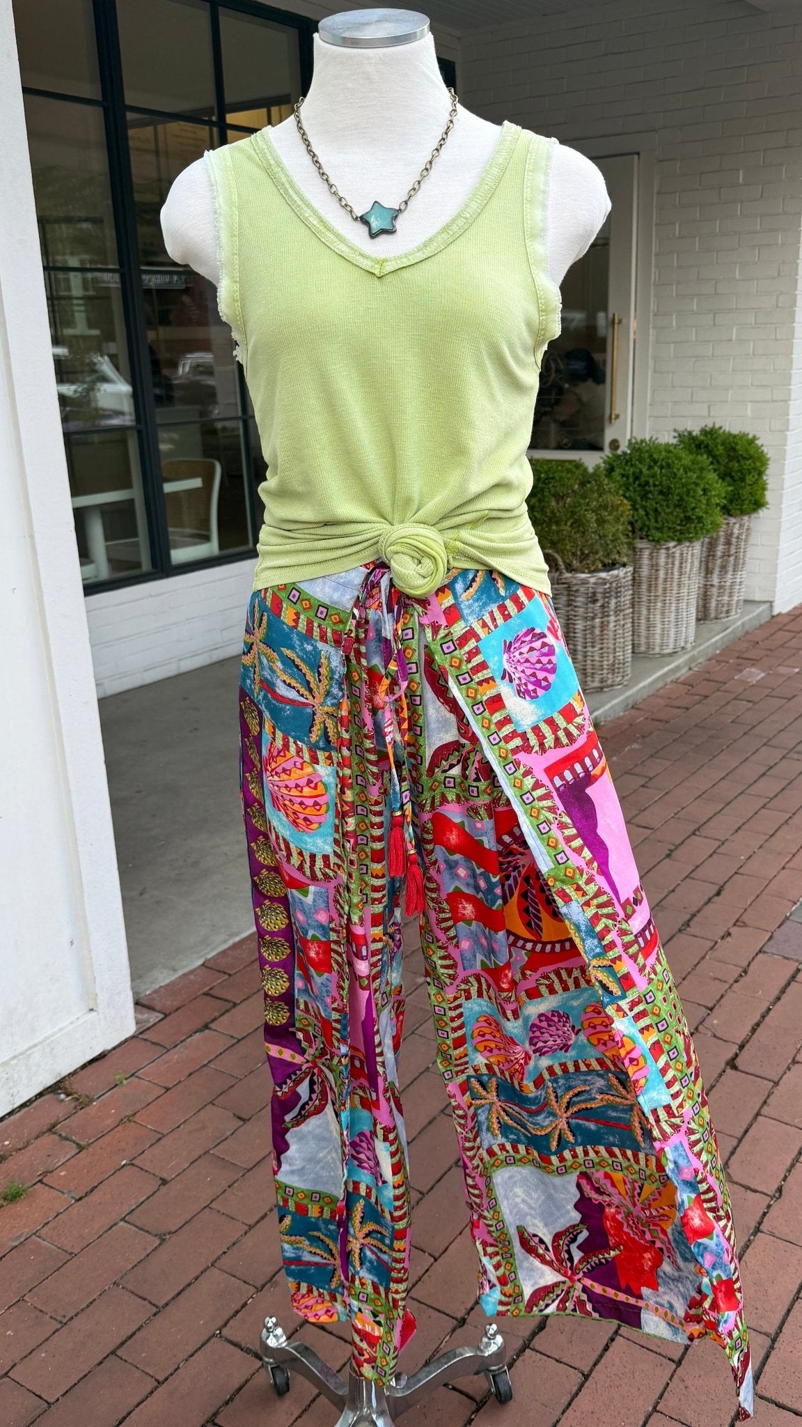 Tropical Escape Colorful Print Faux Wrap Pants - Rebecca James Clothing