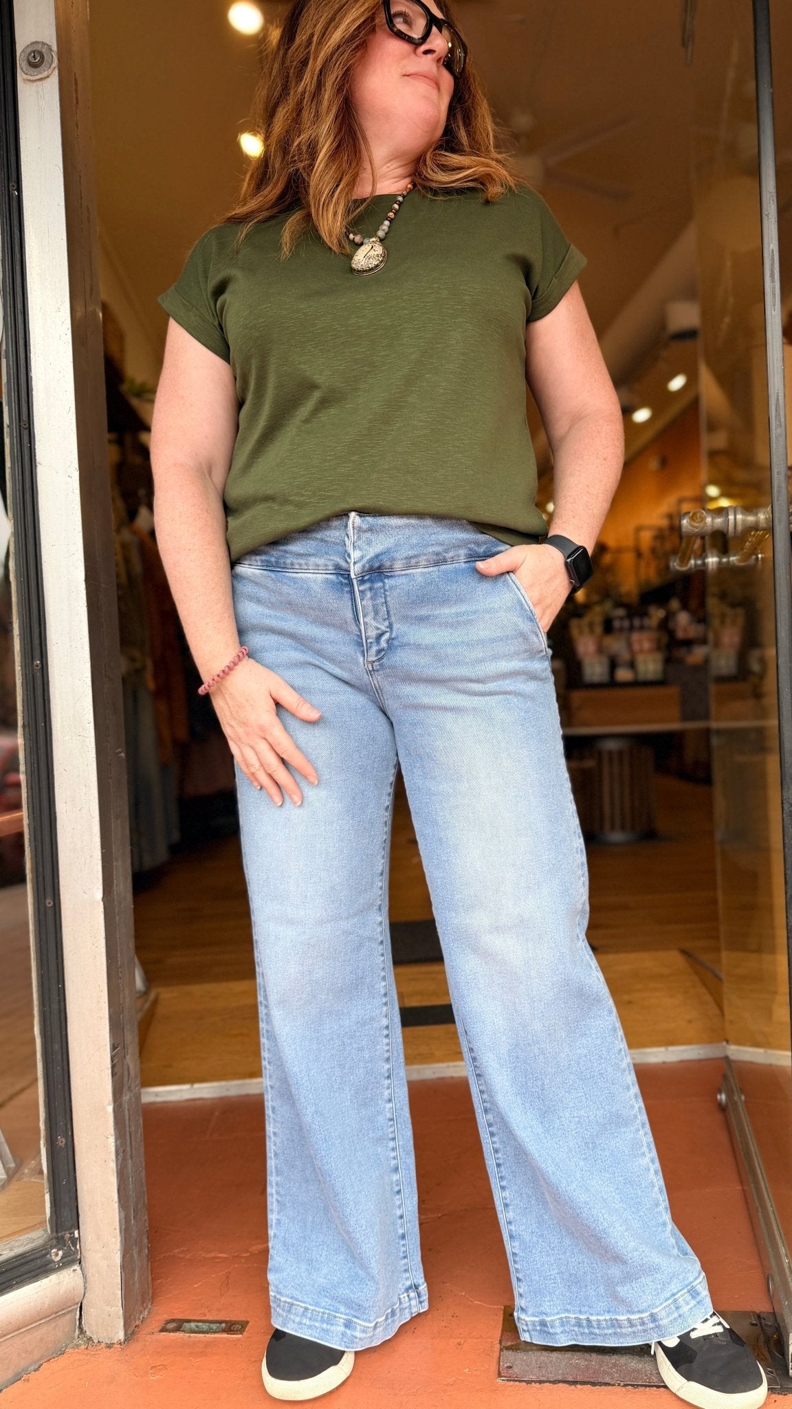 Tummy Control Wide Leg Light Wash Jeans by Risen - Rebecca James Clothing