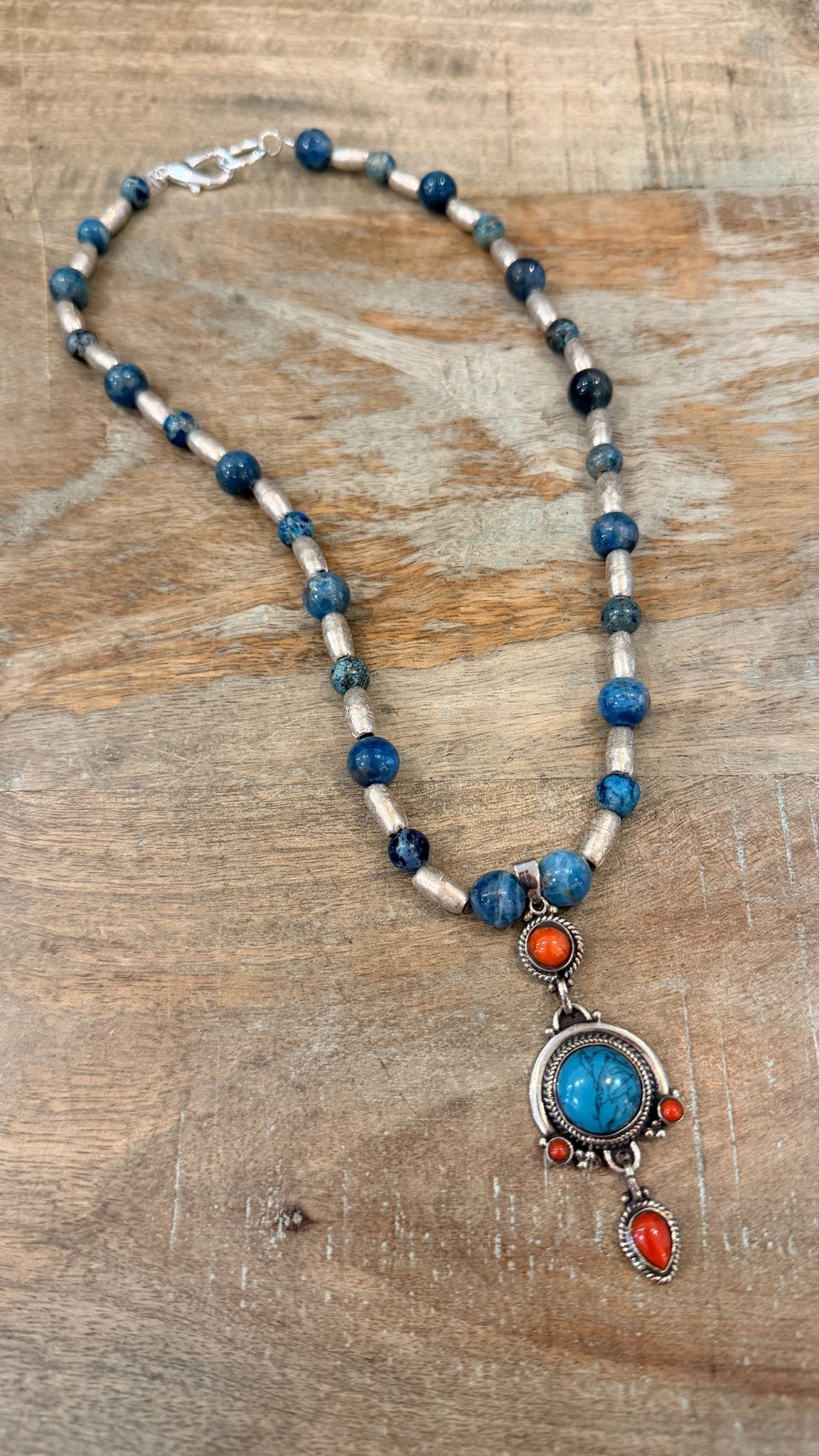 Turquoise & Coral Pendant Beaded Necklace by RJC - Rebecca James Clothing