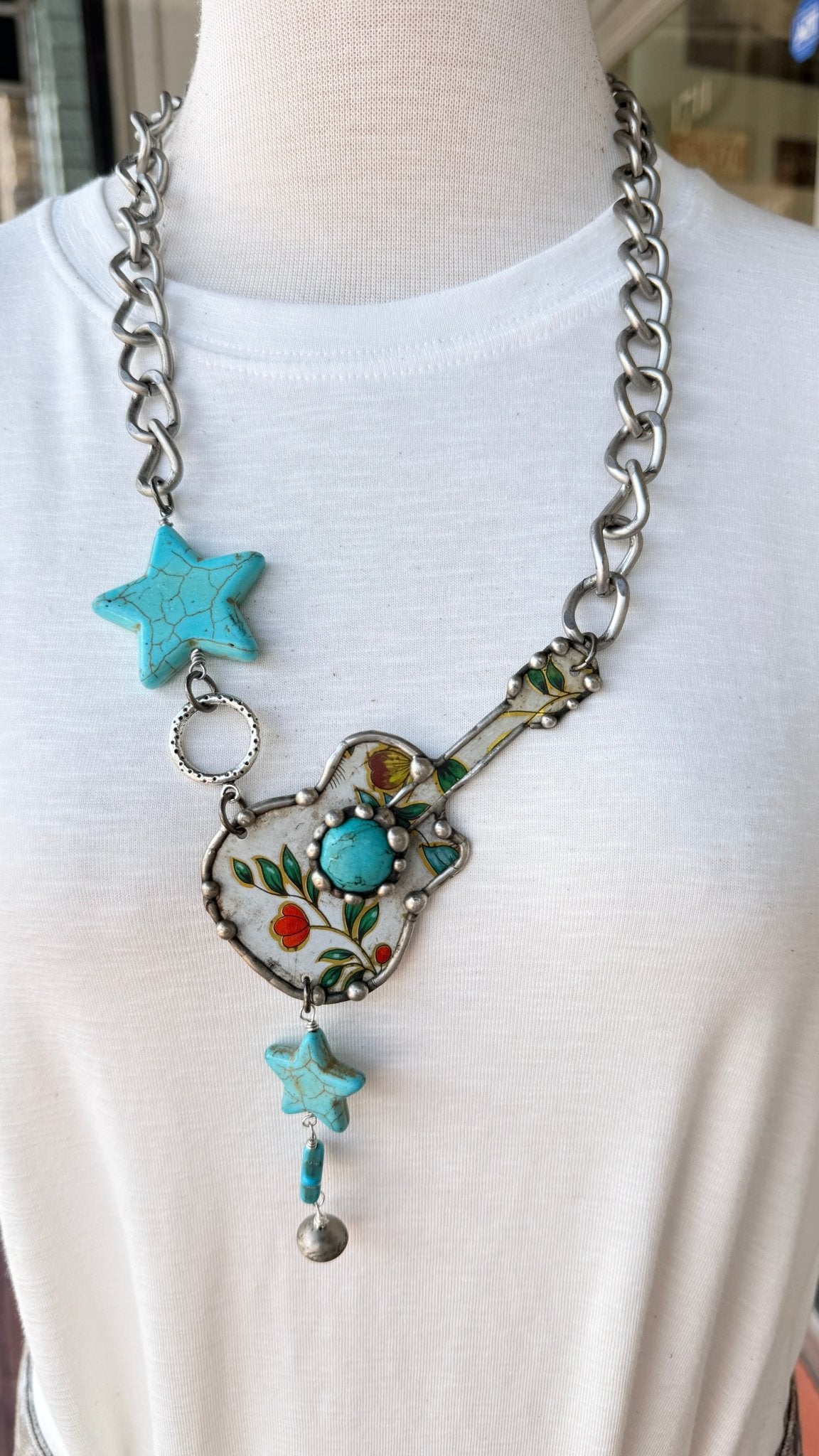 Vintage Tin Star Guitar Boho Necklace - Rebecca James Clothing