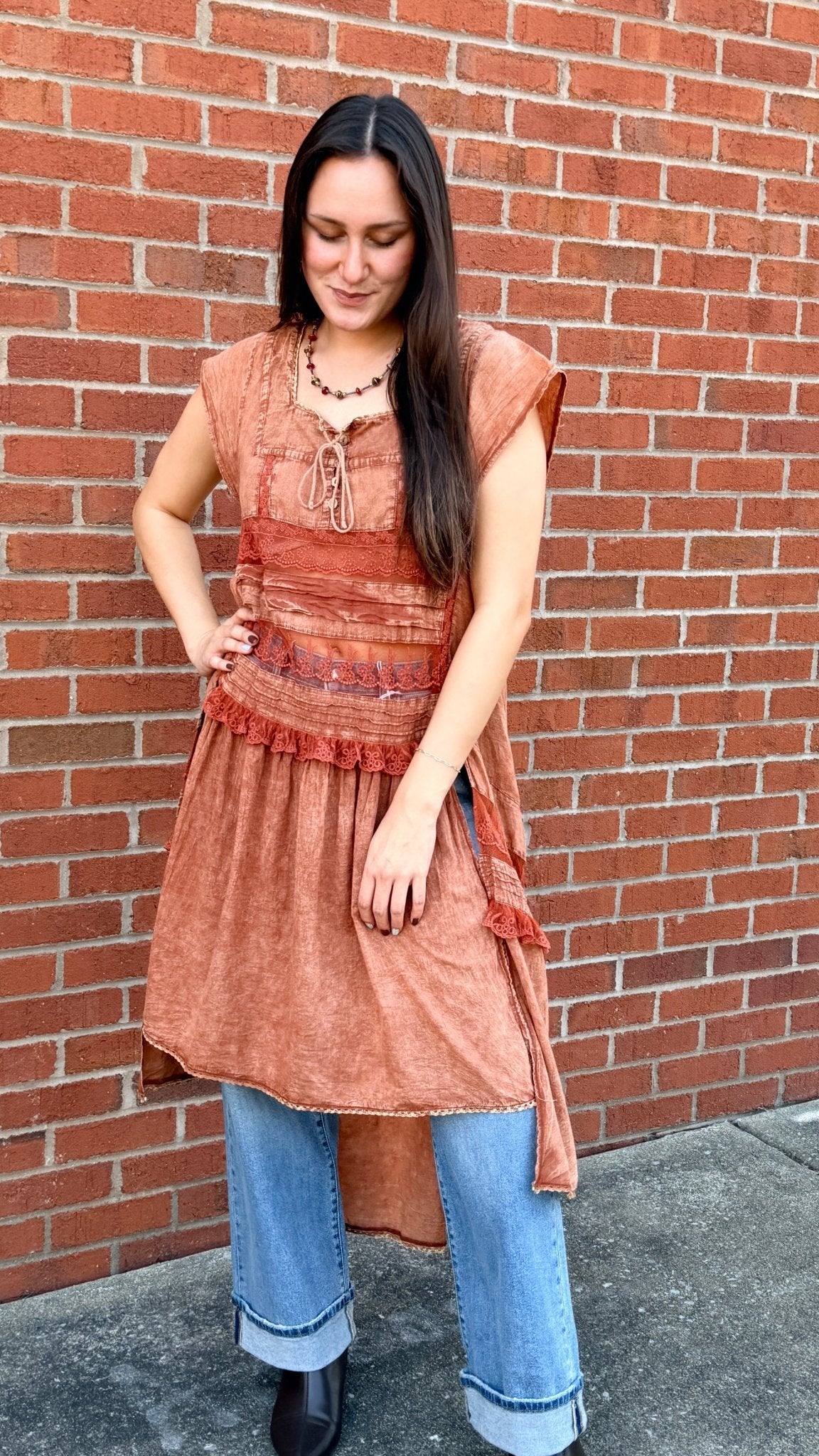Wandering Soul Terracota Sheer Maxi Top - Rebecca James Clothing