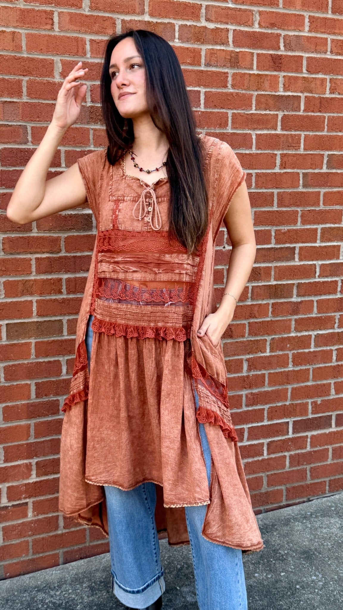 Wandering Soul Terracota Sheer Maxi Top - Rebecca James Clothing