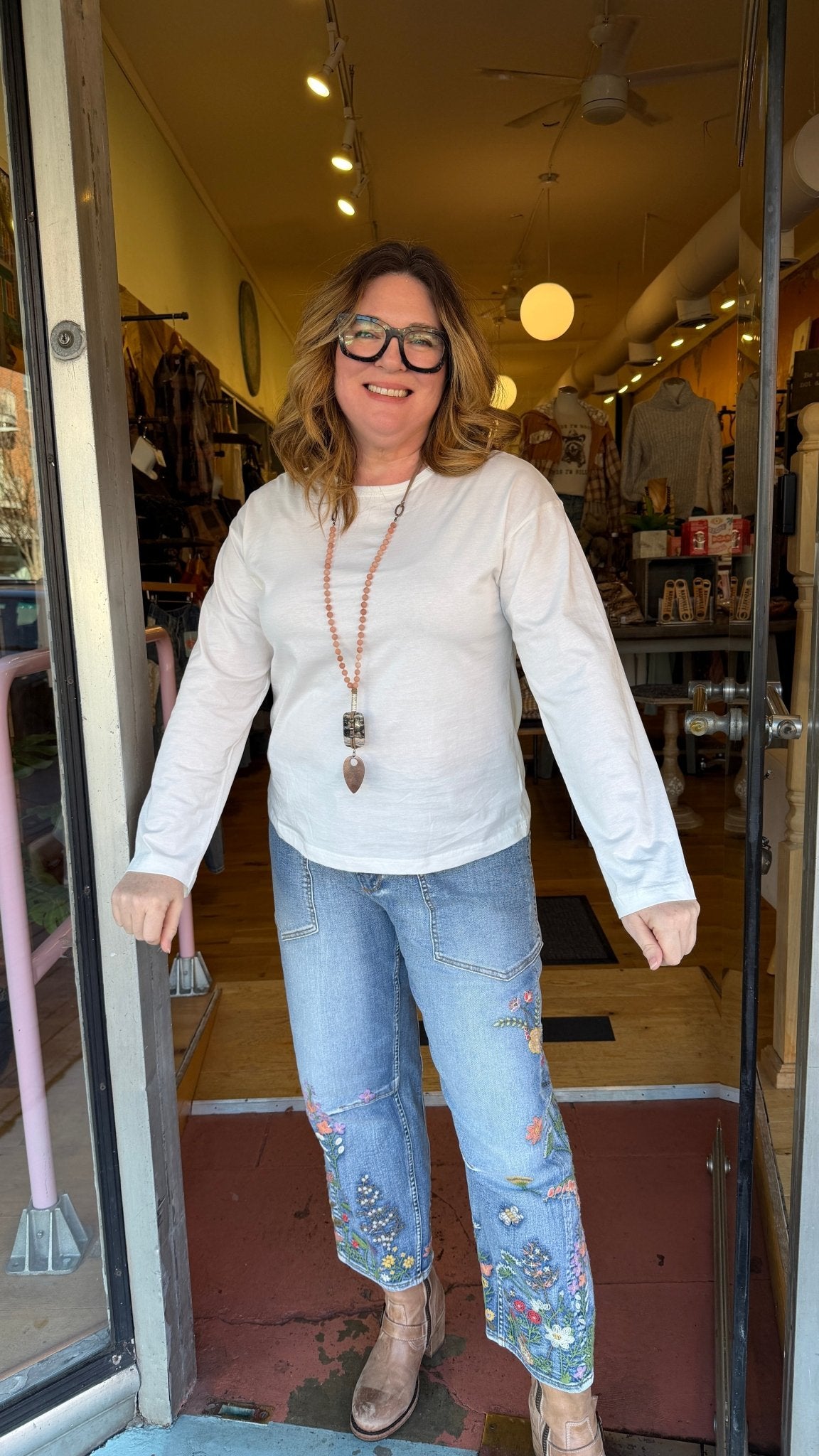 White Cotton Long Sleeve Top - Rebecca James Clothing