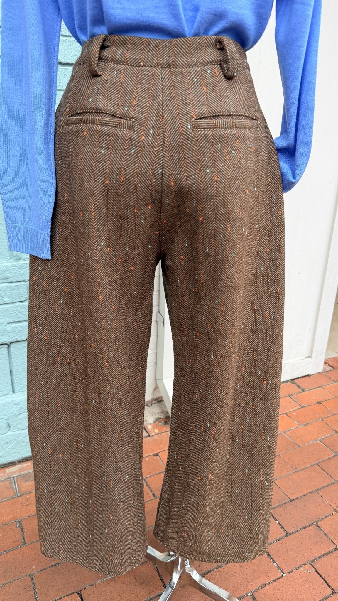 Wide Leg Brown Herringbone Pants - Rebecca James Clothing