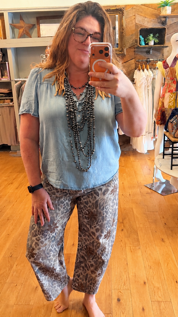 Wildflower Leopard Print Barrel Jeans - Rebecca James Clothing