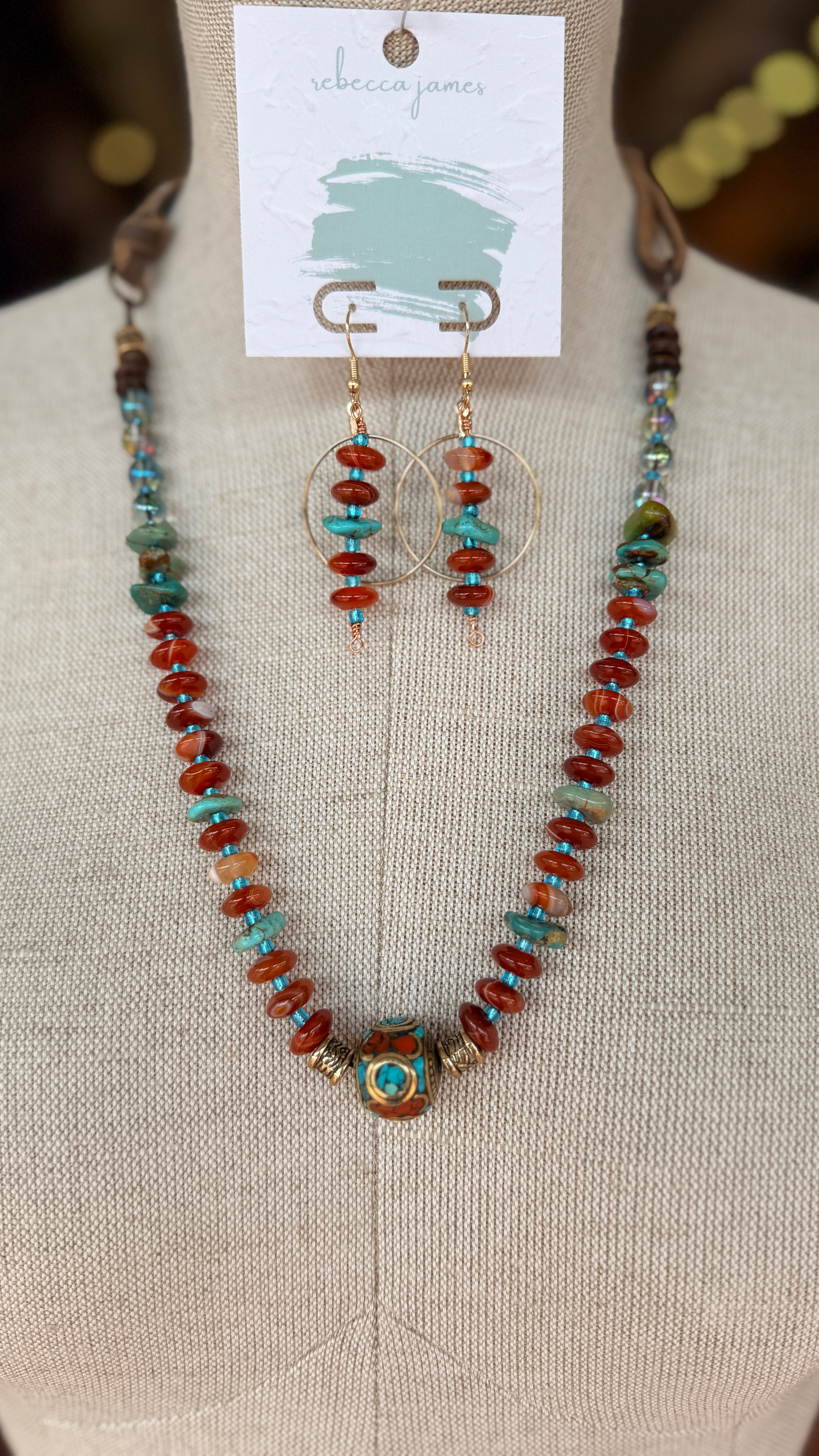 Red Agate and turquoise earrings