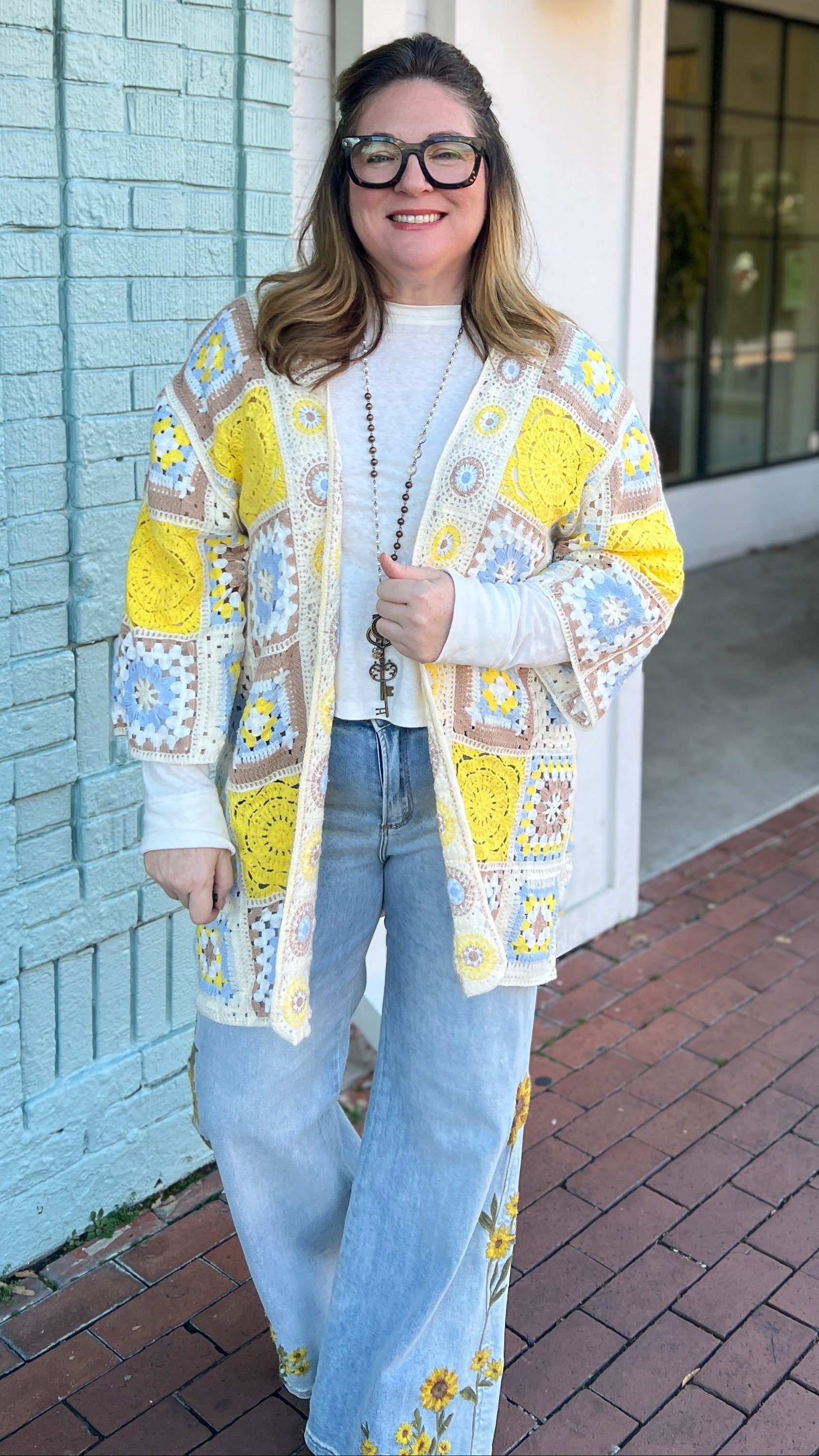 Yellow and blue crochet granny square cardigan 