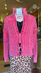 Pink Cotton Cable Knit Cardigan with Zipper