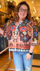 Abstract Flower Garden Boho Button Front Top - Rebecca James Clothing
