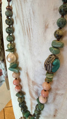 African Turquoise with Pink Conch Shell & Fresh Water Pearl Necklace - Rebecca James Clothing
