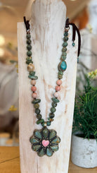 African Turquoise with Pink Conch Shell & Fresh Water Pearl Necklace - Rebecca James Clothing