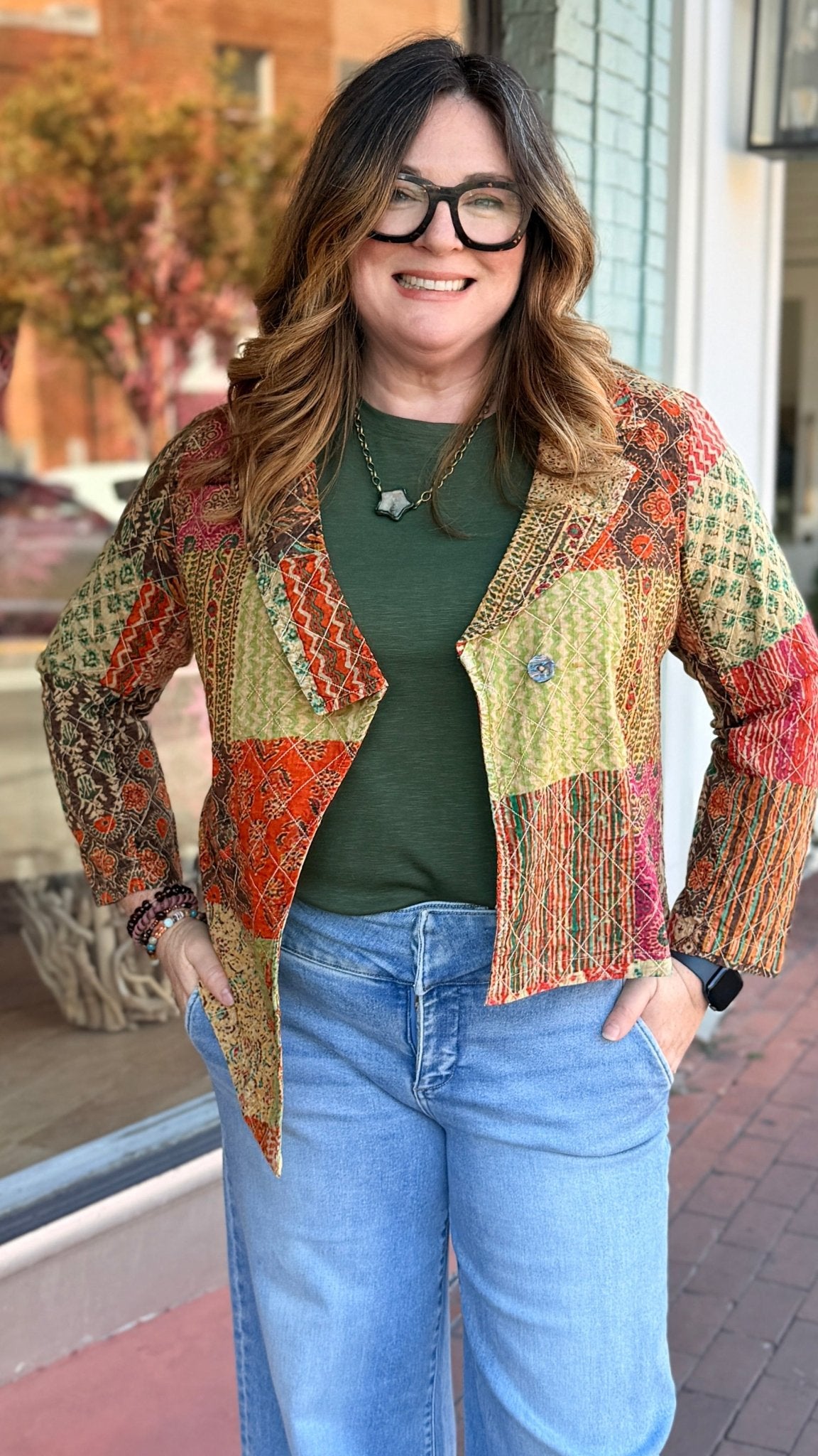 Amaya Mix Patch Asymetrical Jacket - Rebecca James Clothing