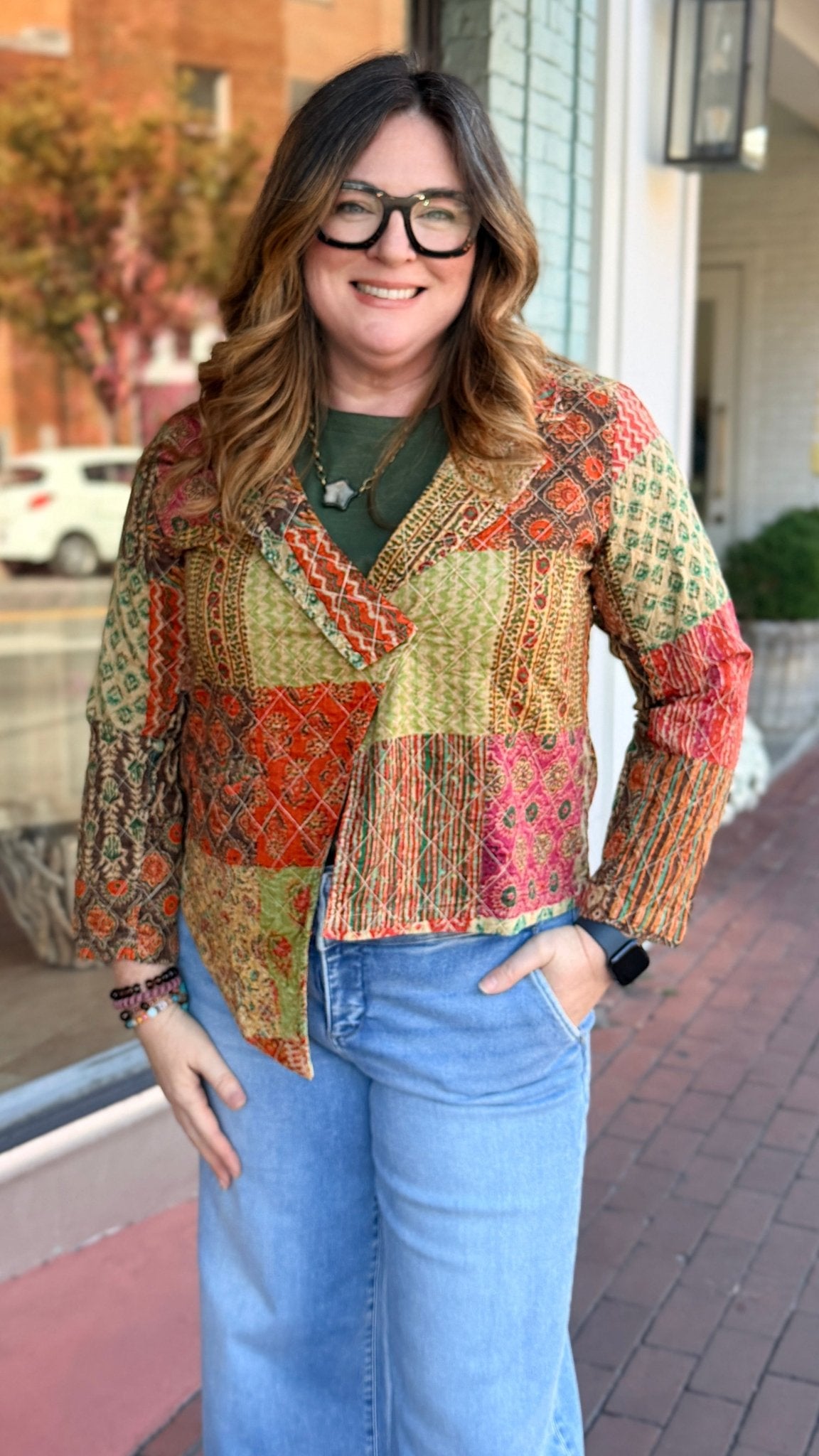Amaya Mix Patch Asymetrical Jacket - Rebecca James Clothing
