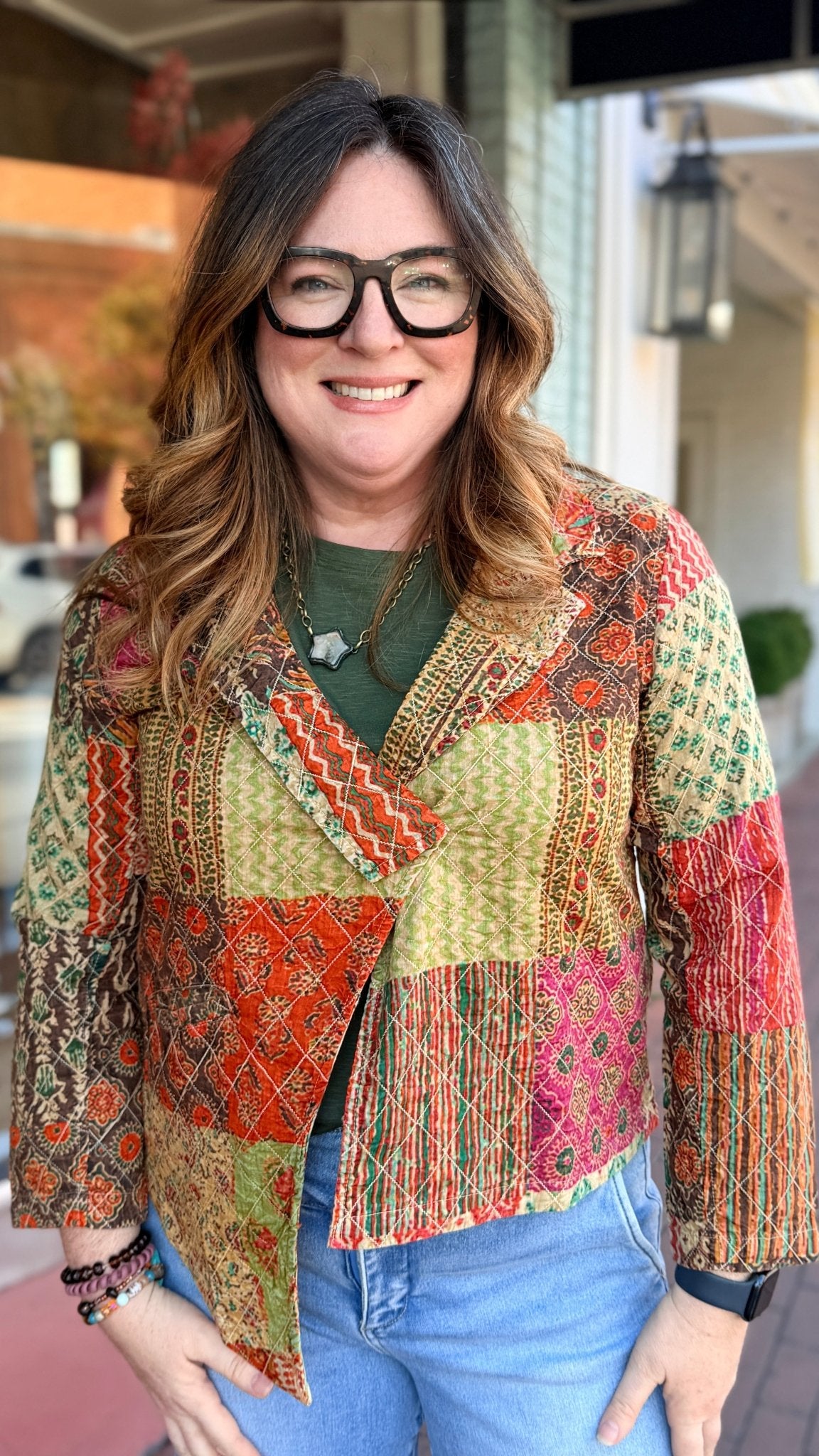 Amaya Mix Patch Asymetrical Jacket - Rebecca James Clothing