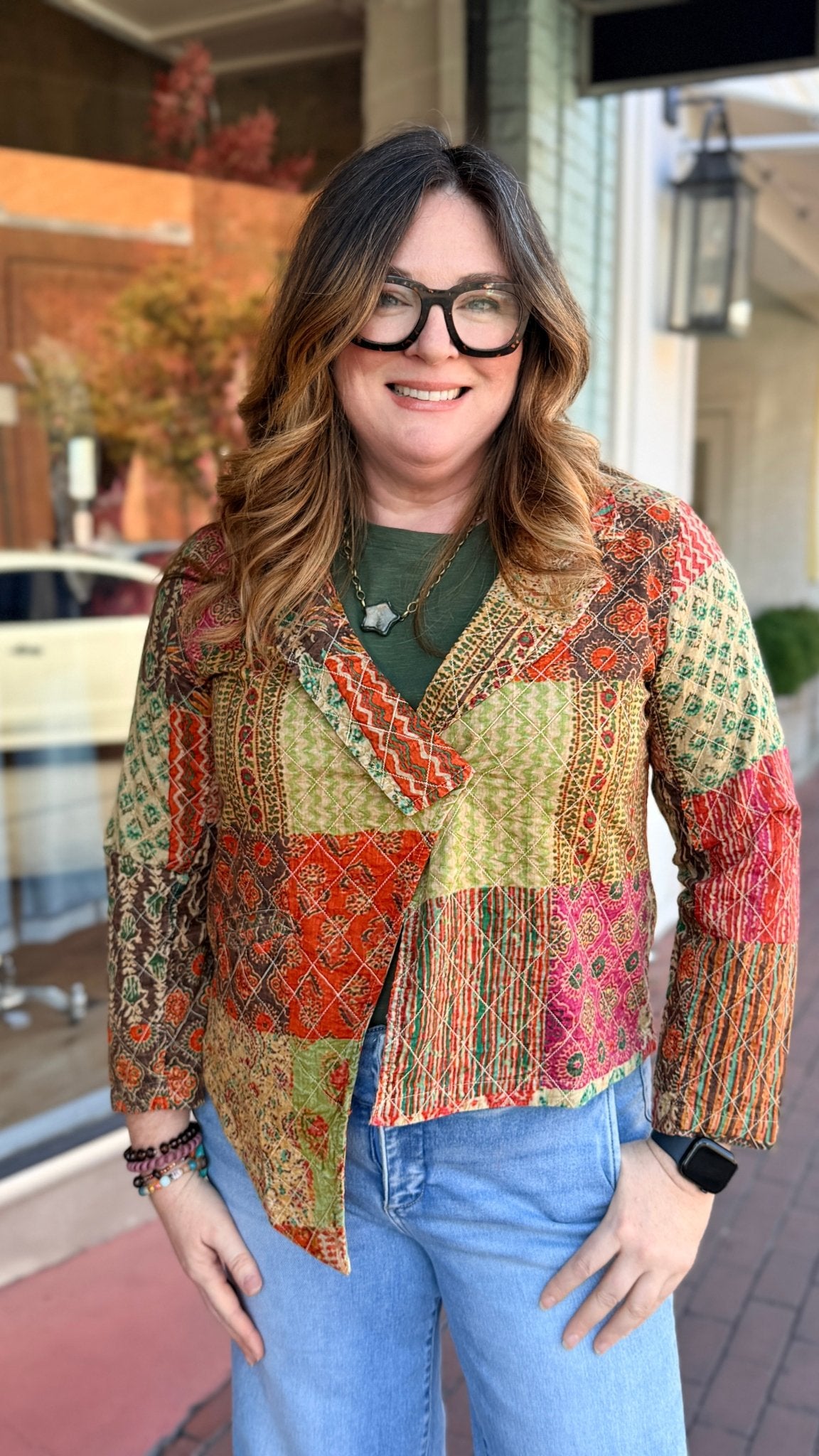 Amaya Mix Patch Asymetrical Jacket - Rebecca James Clothing
