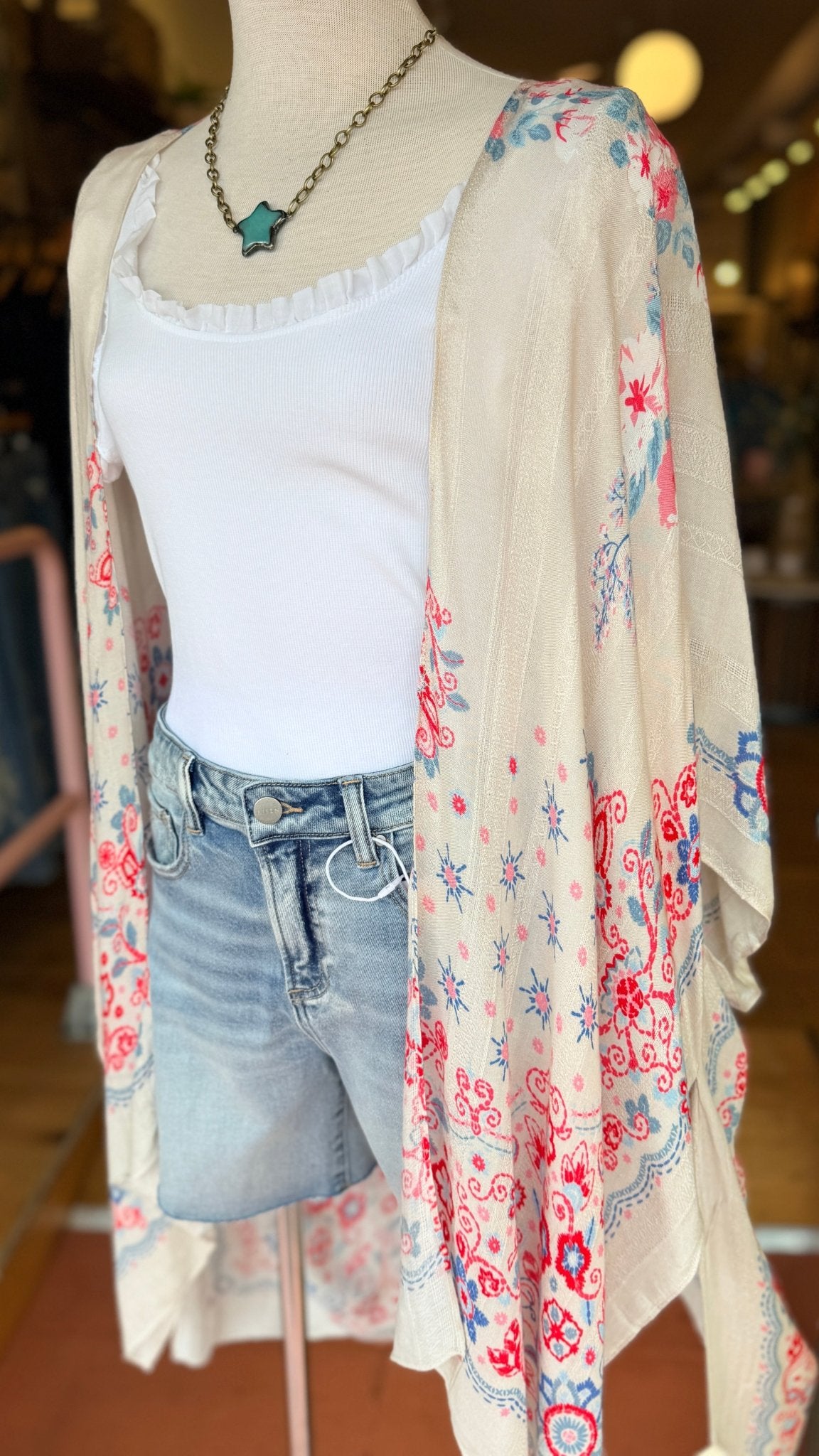 Americana Skies Floral Kimono Wrap - Rebecca James Clothing