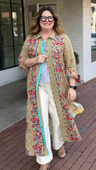 Aratta Beauty Mark Embroidered Peacock Duster – Olive Green - Rebecca James Clothing