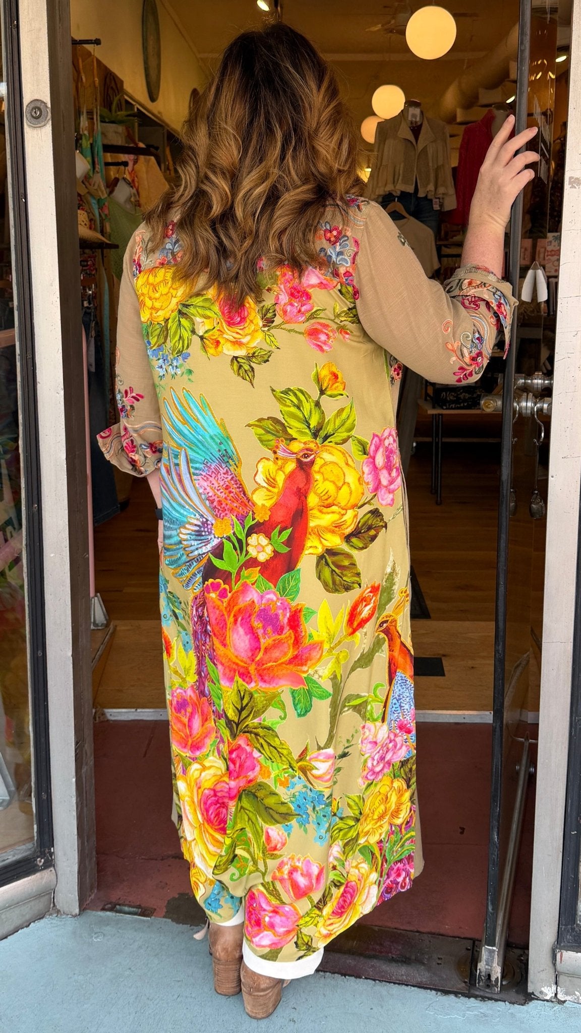 Aratta Beauty Mark Embroidered Peacock Duster – Olive Green - Rebecca James Clothing