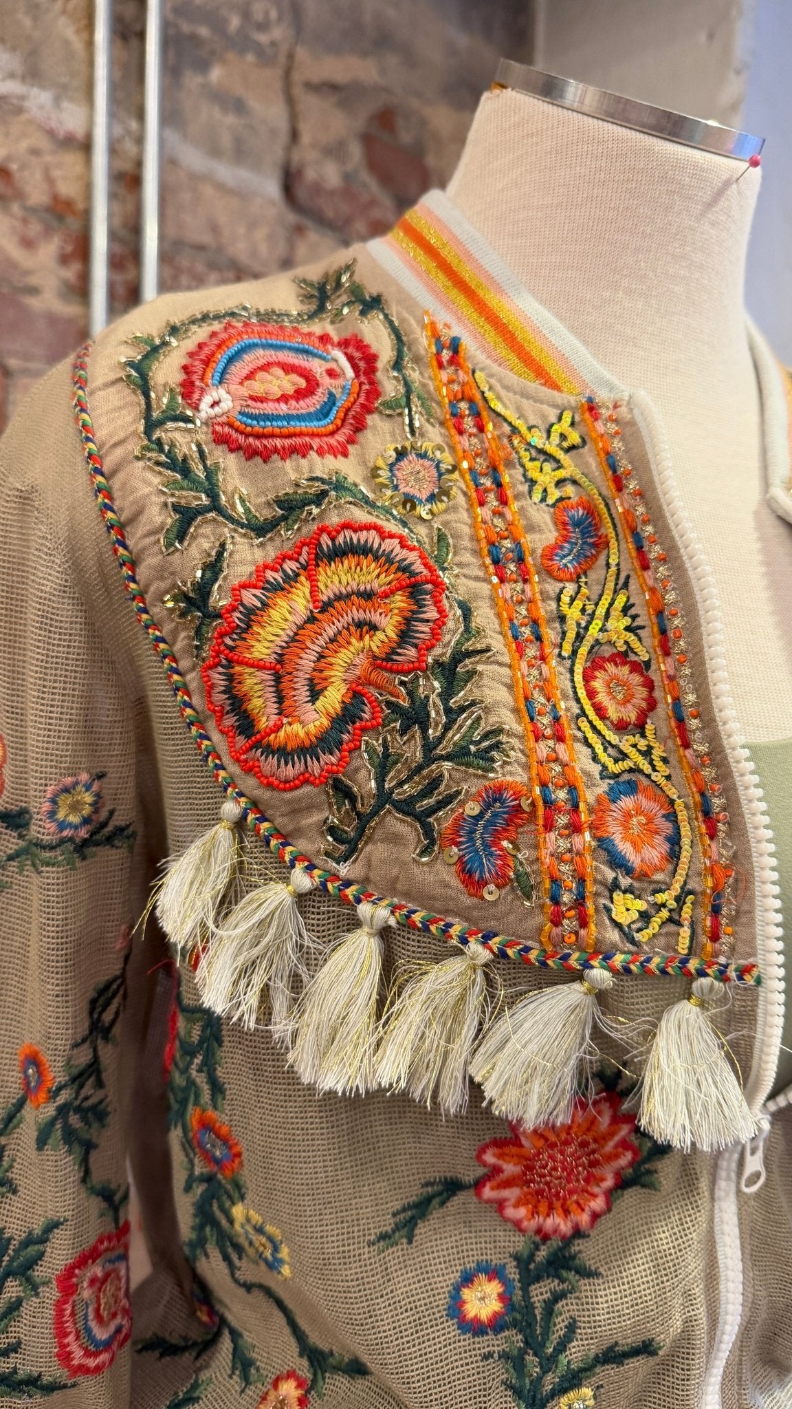 Aratta Bohemian Floral Embroidered Mesh Bomber Jacket - Rebecca James Clothing