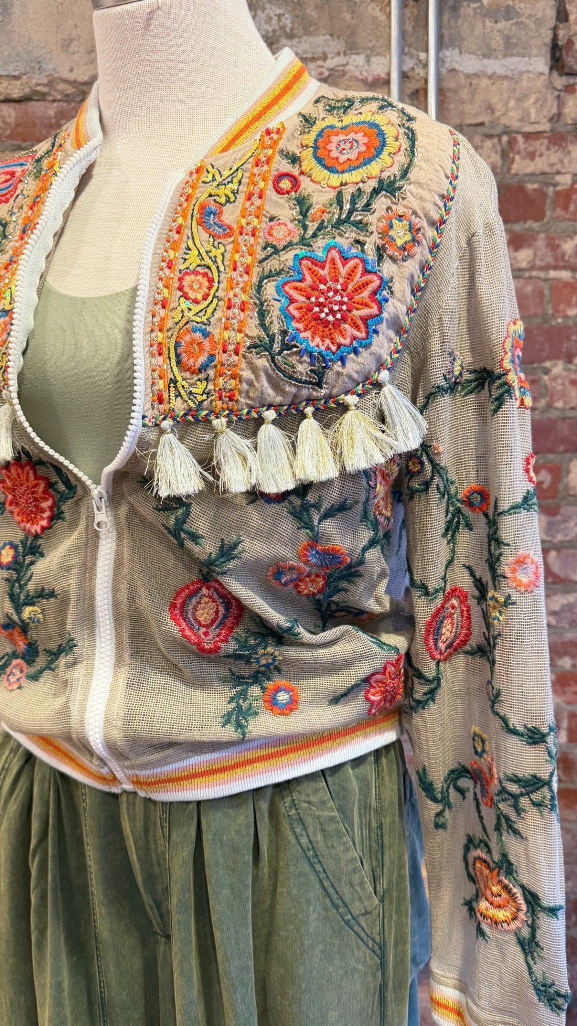 Aratta Bohemian Floral Embroidered Mesh Bomber Jacket - Rebecca James Clothing