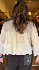 Aria Antique Cream Embroidered Bell Sleeve Crop Jacket - Rebecca James Clothing