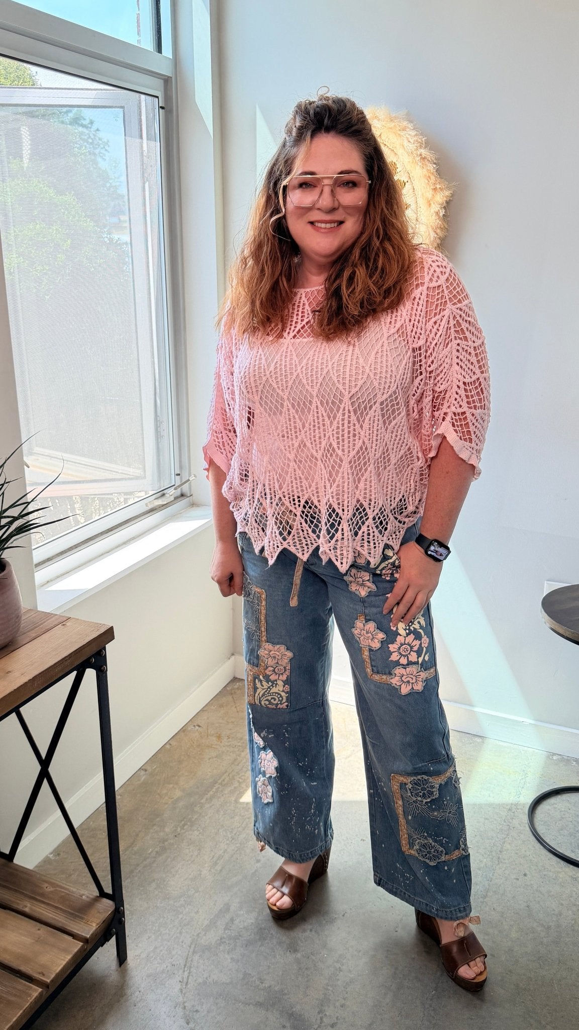 Artisan Bloom: Floral Patchwork Boho Jogger Jeans - Rebecca James Clothing