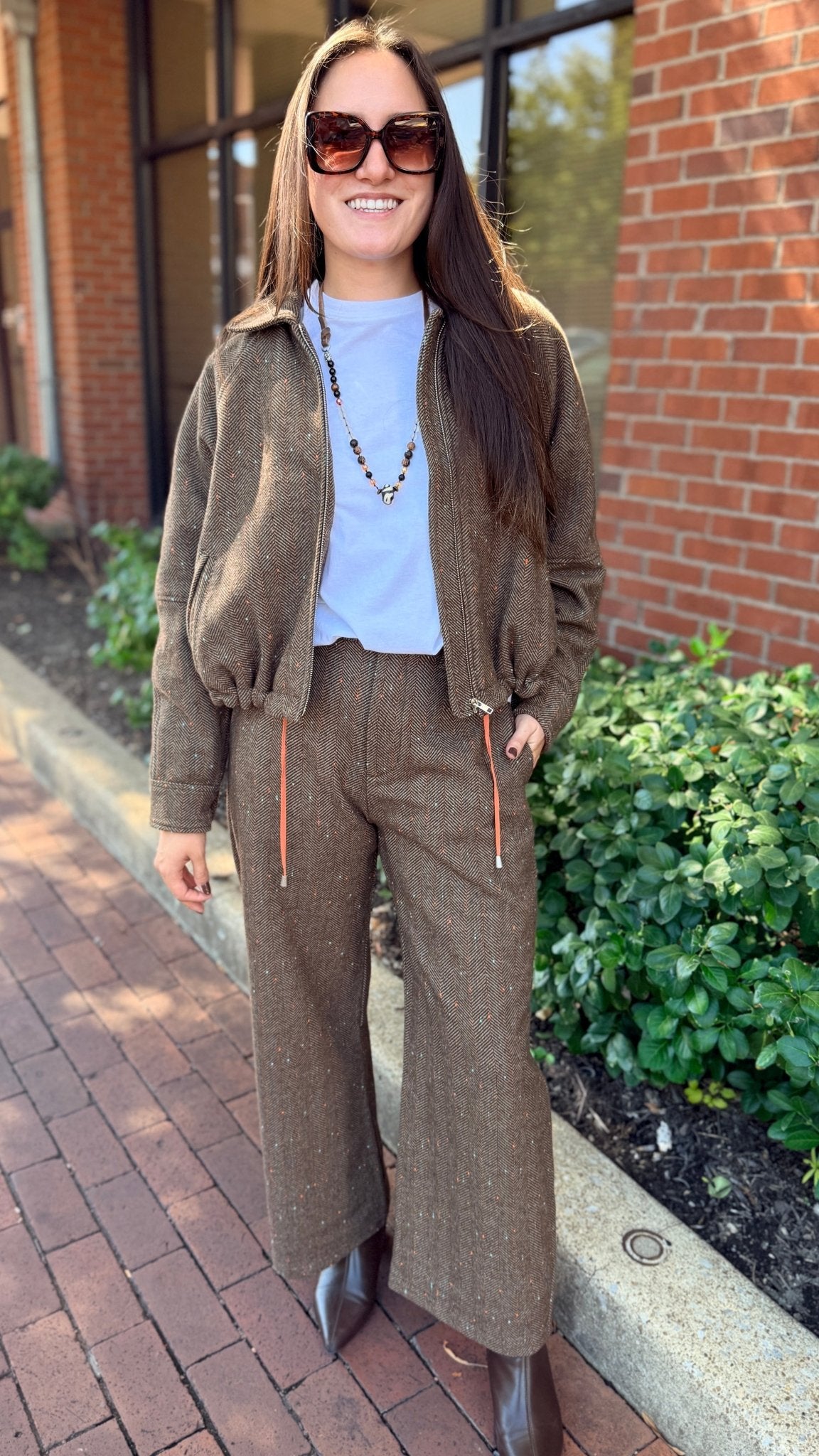 Back To School Brown Herringbone Jacket - Rebecca James Clothing