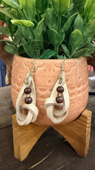 Beaded White Leather Knot Earrings by RJC - Rebecca James Clothing