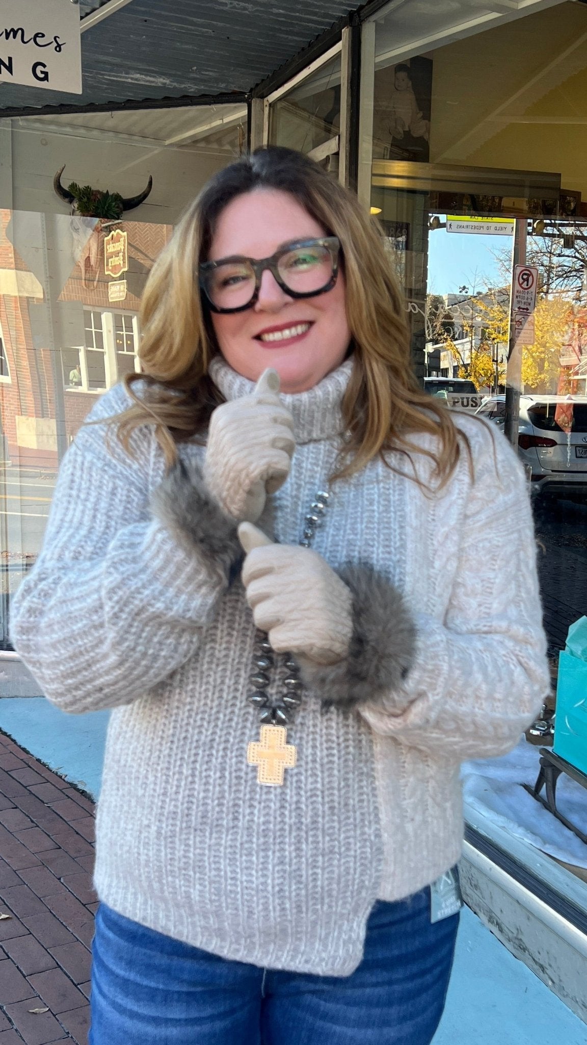 Beige Textured Faux Fur Gloves - Rebecca James Clothing