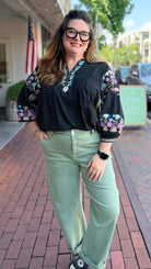Black Boho Embroidered Flowy Top - Rebecca James Clothing
