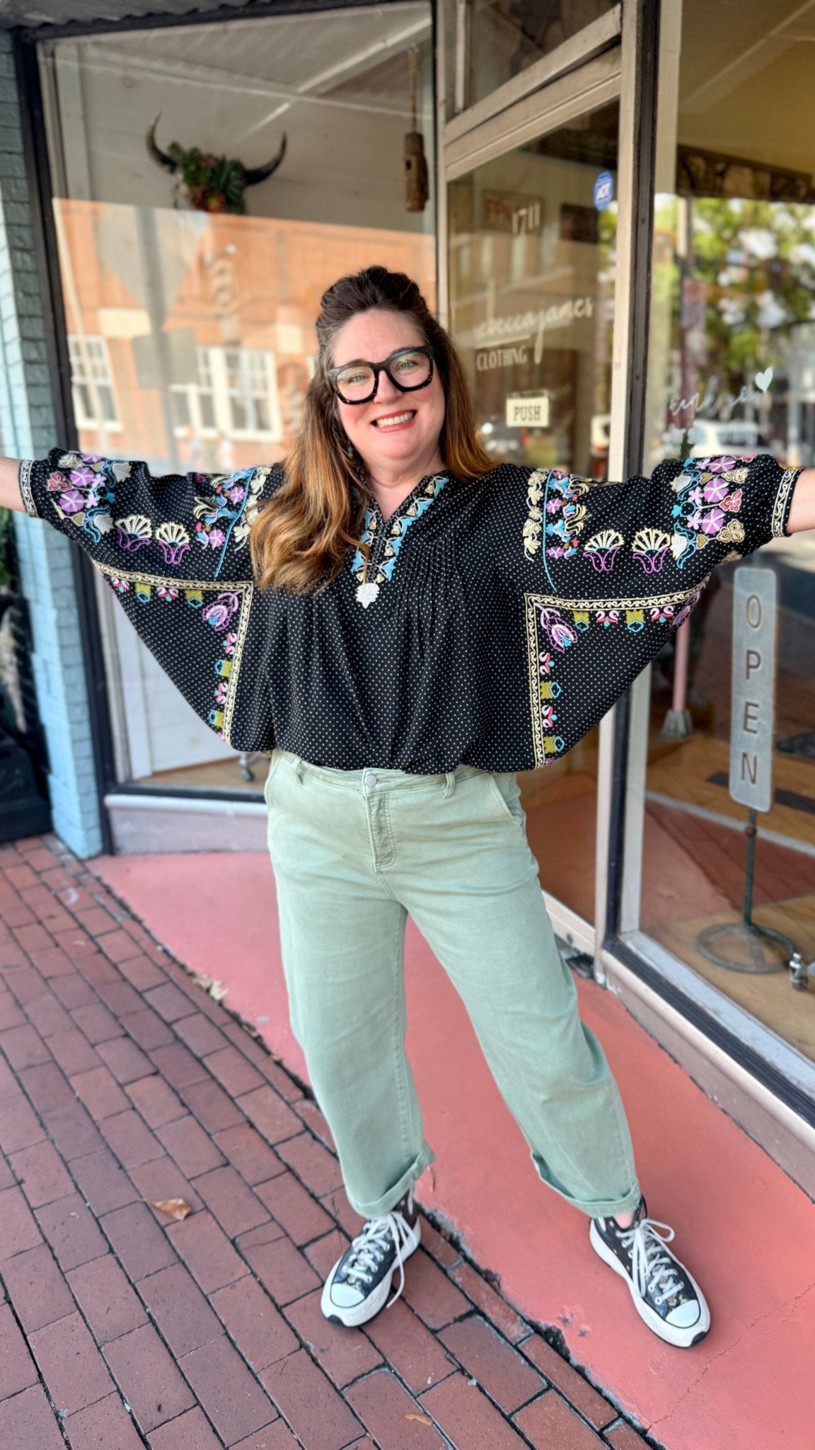 Black Boho Embroidered Flowy Top - Rebecca James Clothing