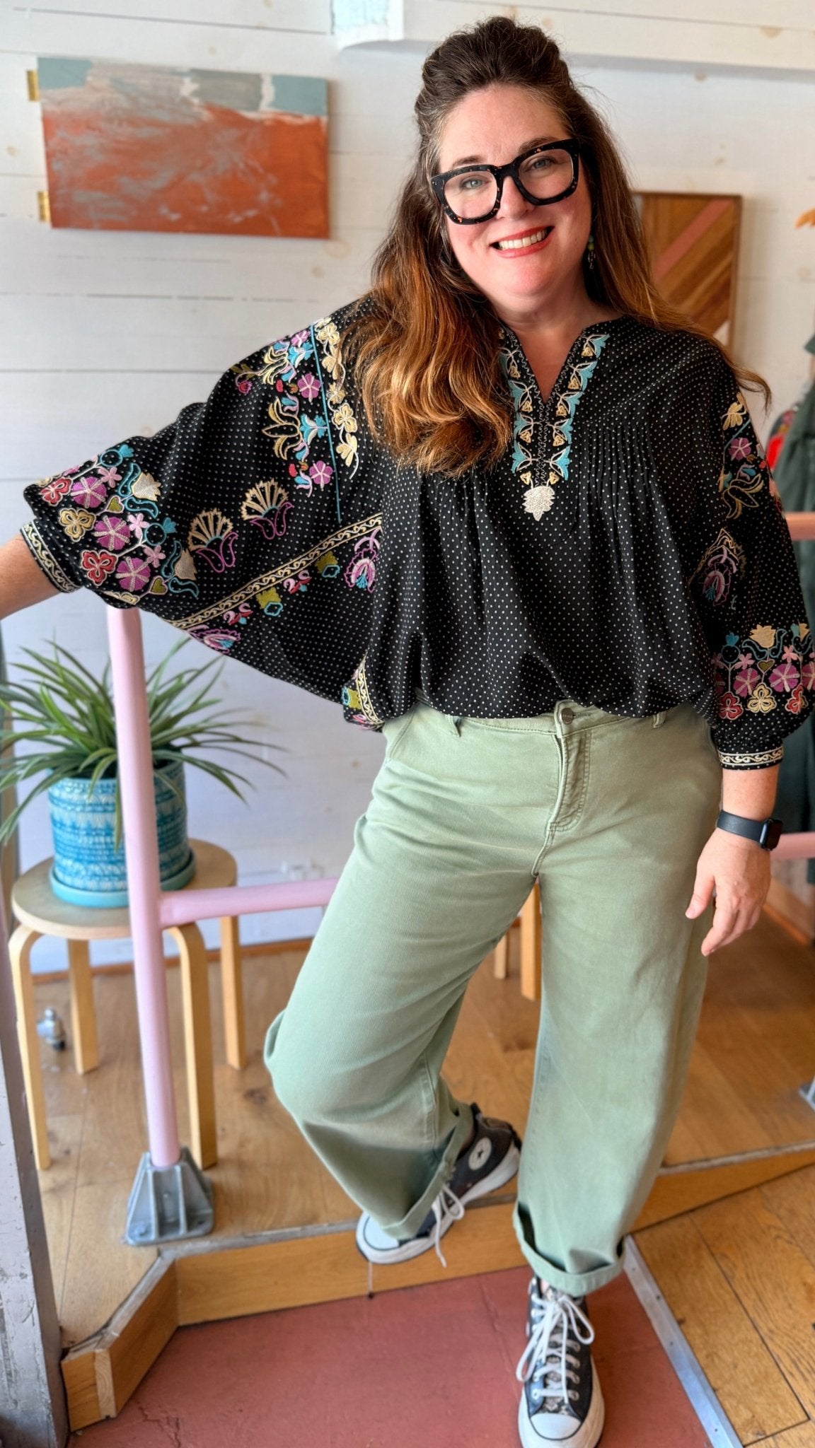 Black Boho Embroidered Flowy Top - Rebecca James Clothing