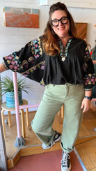 Black Boho Embroidered Flowy Top - Rebecca James Clothing