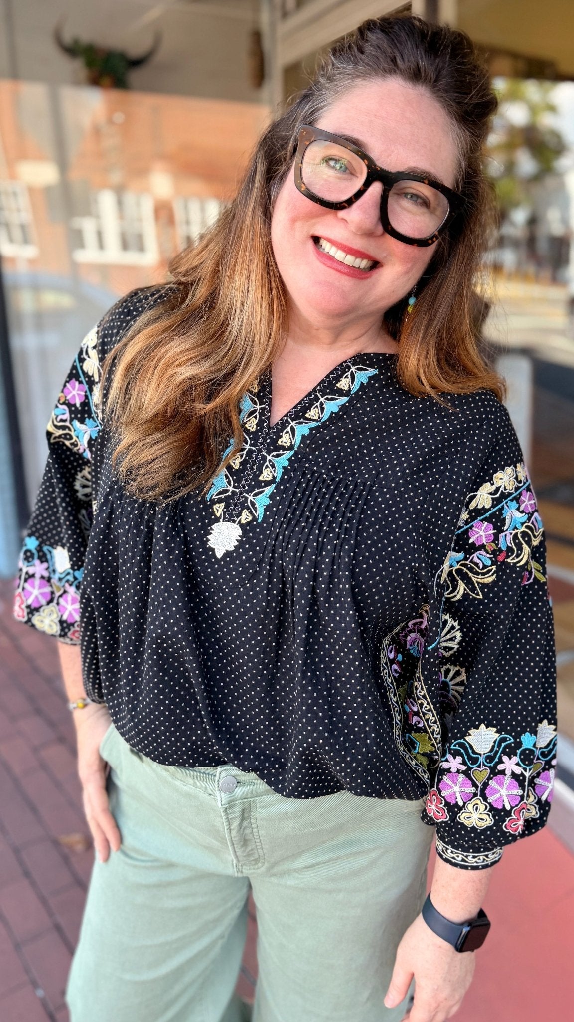 Black Boho Embroidered Flowy Top - Rebecca James Clothing