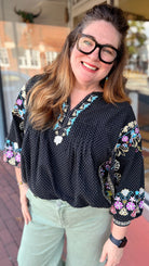 Black Boho Embroidered Flowy Top - Rebecca James Clothing