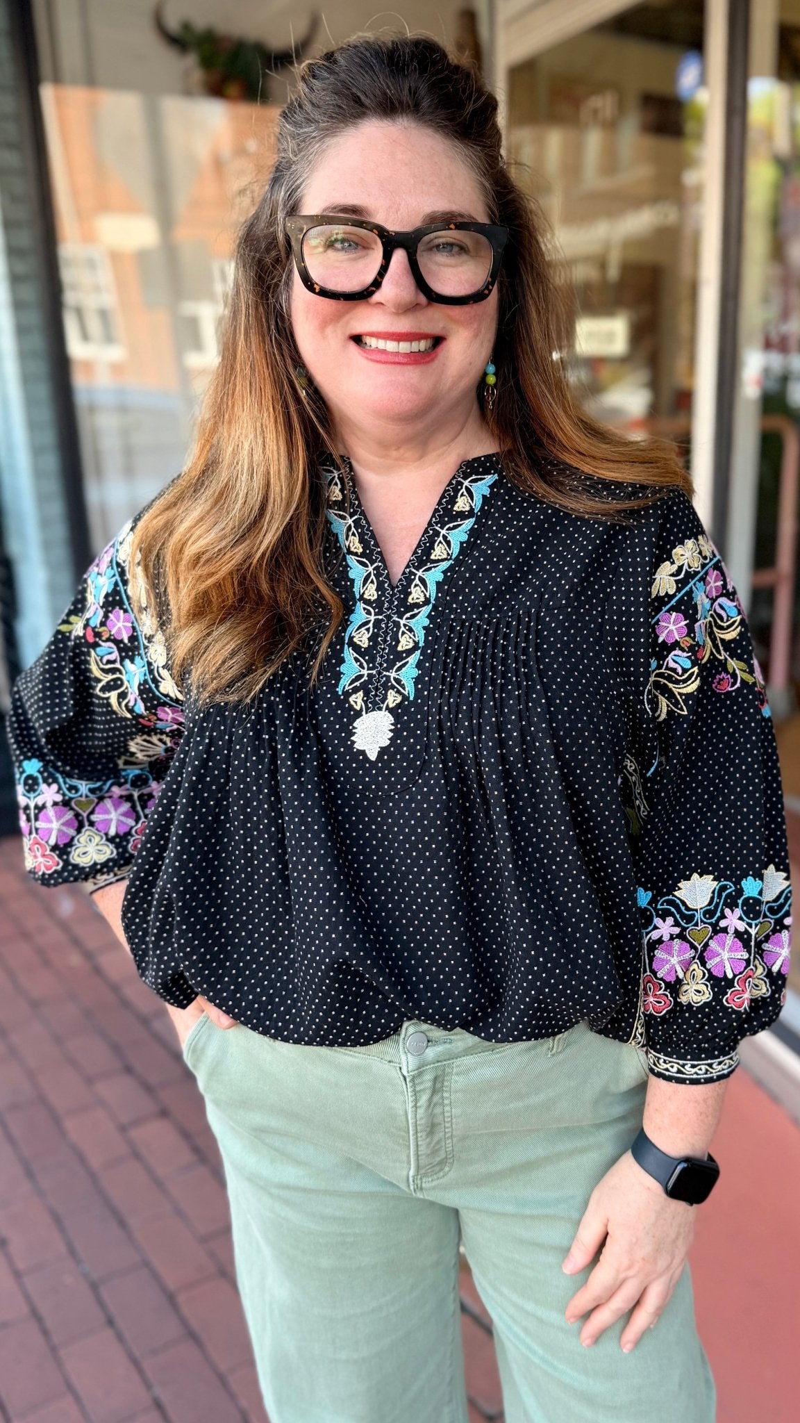 Black Boho Embroidered Flowy Top - Rebecca James Clothing